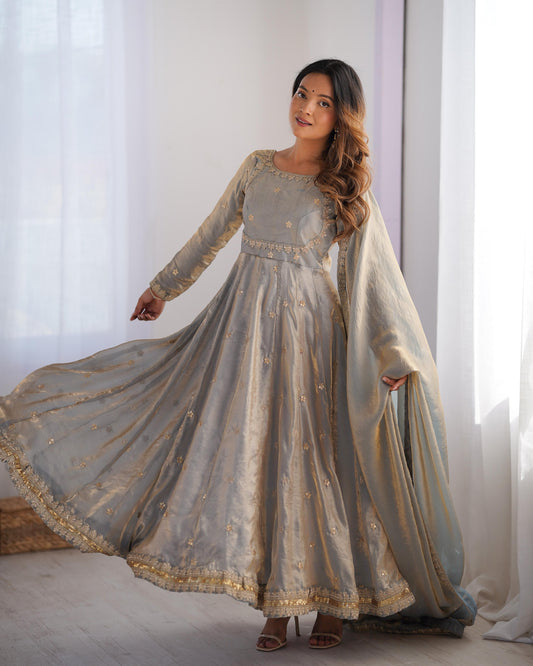 Fancy Sequence Work Grey Color Silk Gown