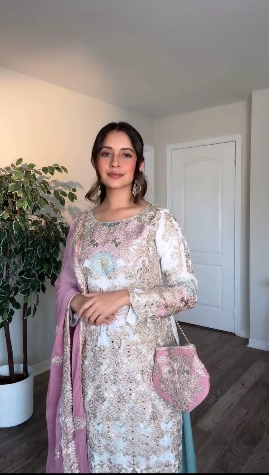 Peaceful Georgette White Color Palazzo Suit