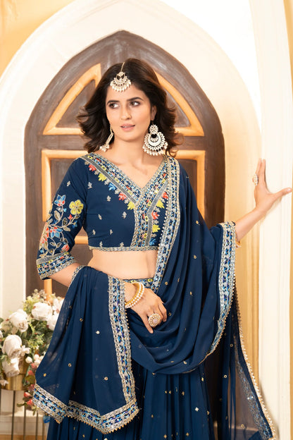 Captivating Georgette Blue Color Lehenga Choli