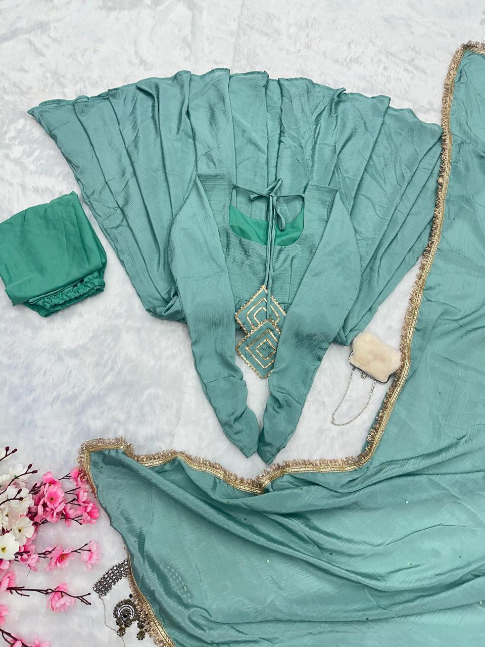 Peaceful Aqua Green Color Chinnon Silk Anarkali Gown