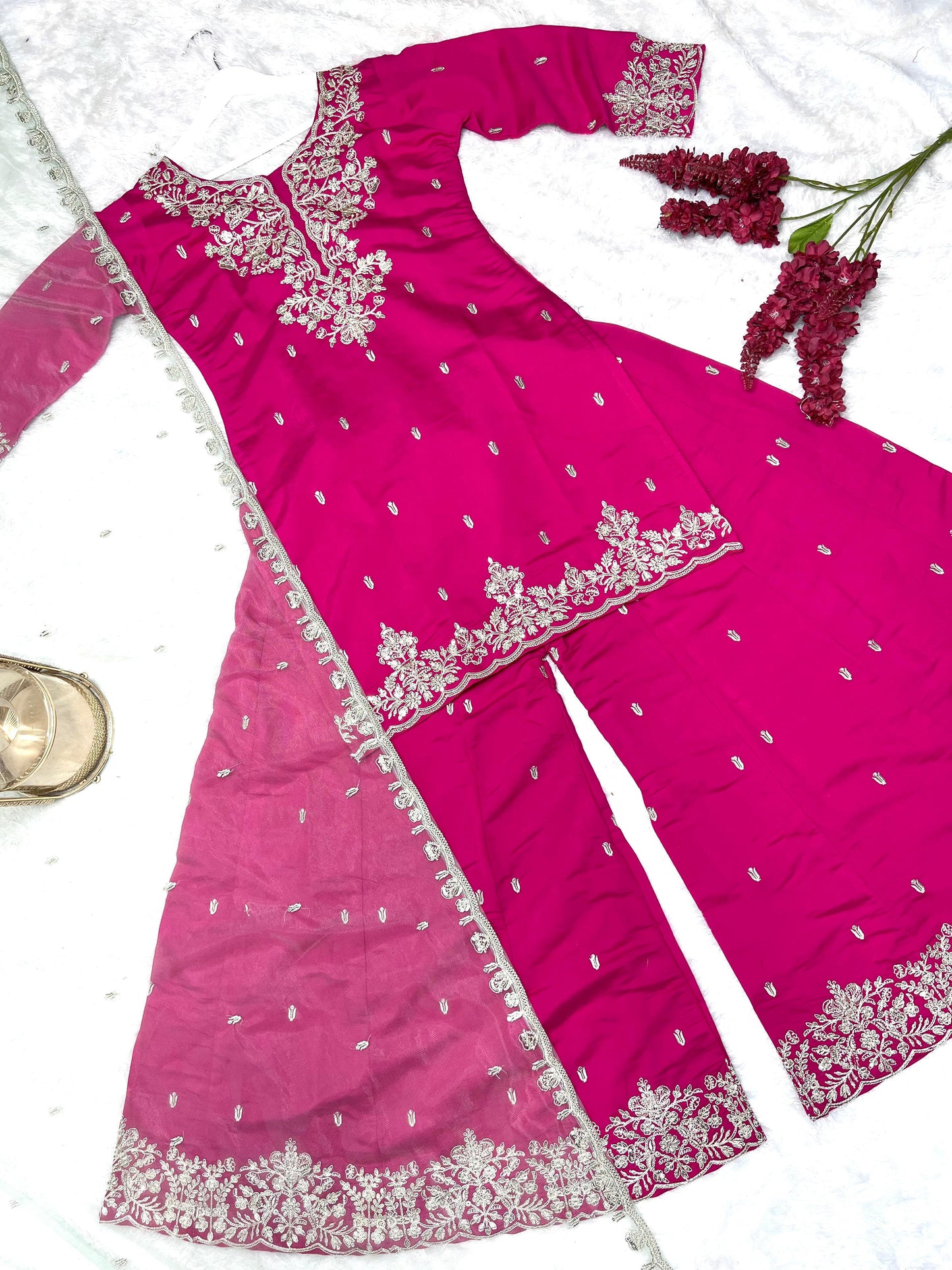 Ravishing Pink Silk with Sequence Work Palazzo Suit
