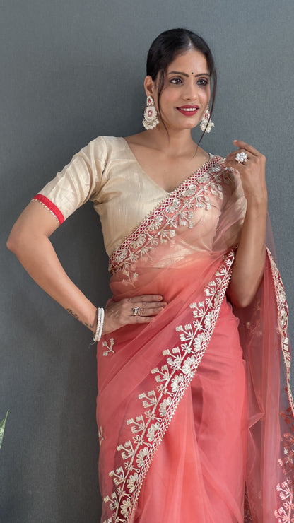 Demanding Butterfly Net Pink Color Saree