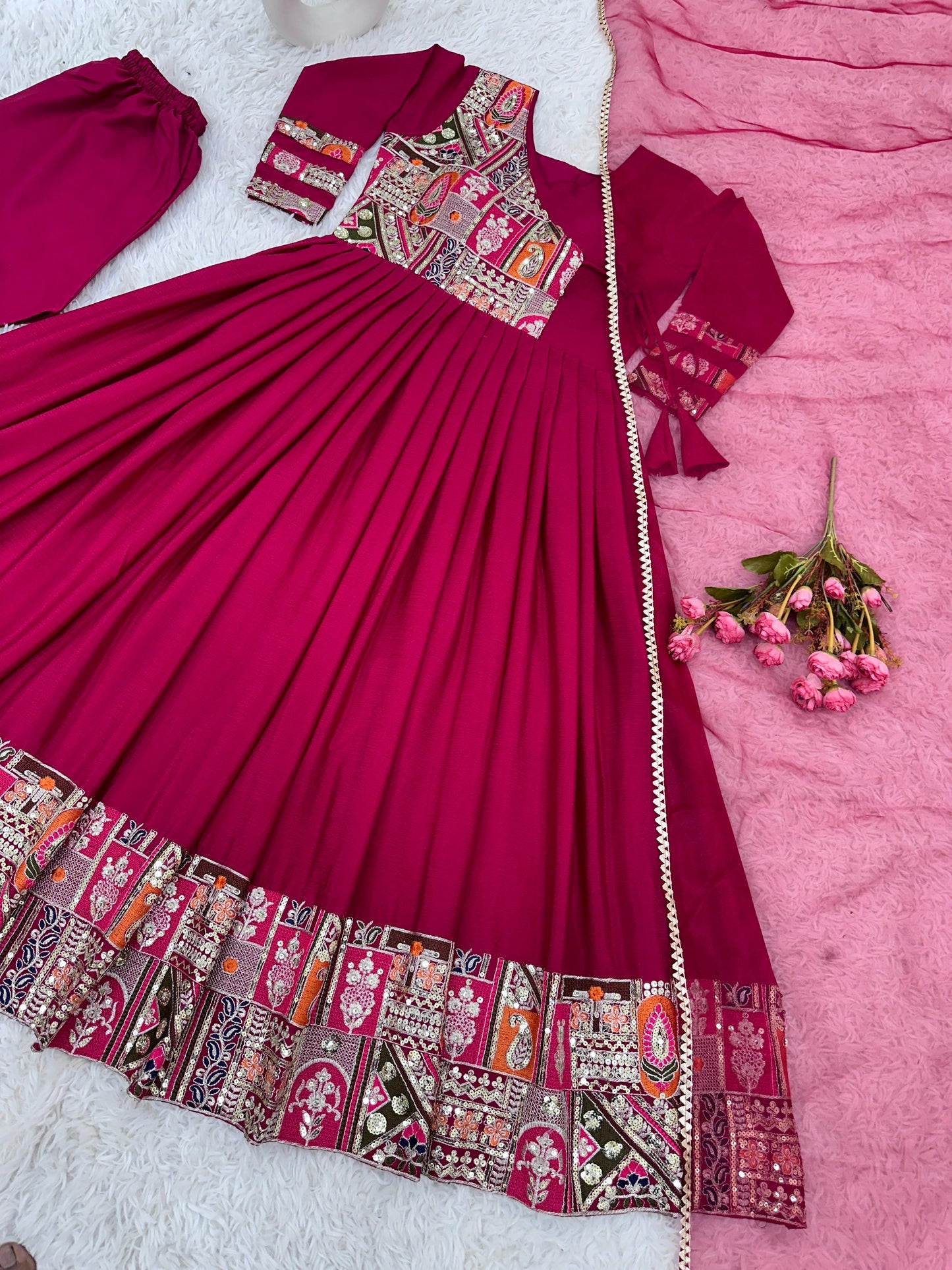 Captivating Red Color Sequence Work Gown With Dupatta