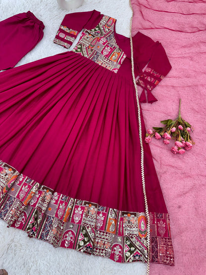 Captivating Red Color Sequence Work Gown With Dupatta