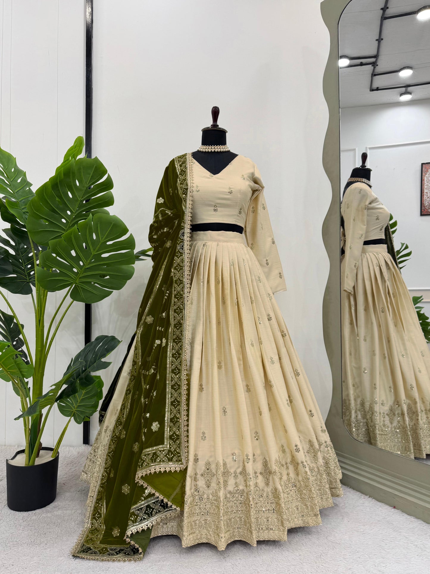 Party Wear Thread With Sequence Work Of White Color Lehenga Choli