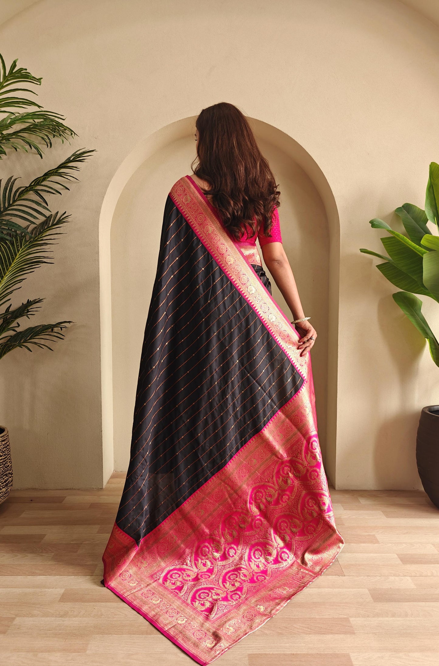 Casual Wear Black Color Paithani Silk Saree