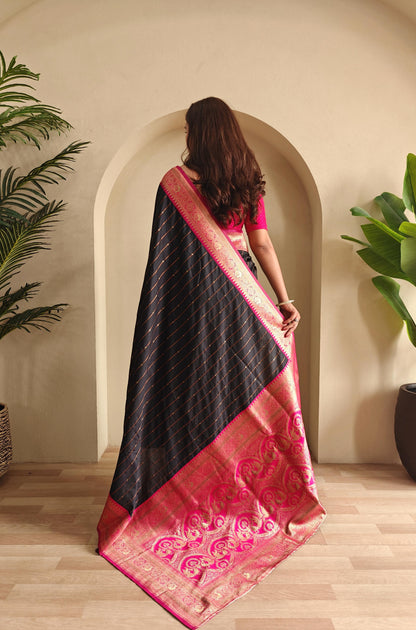 Casual Wear Black Color Paithani Silk Saree