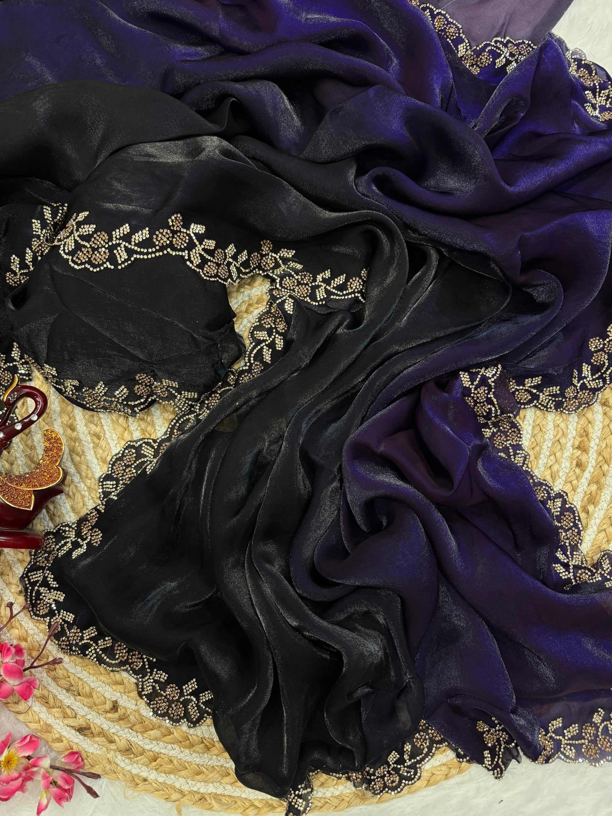 Double Shaded Navy Blue And Black Color Silk Saree