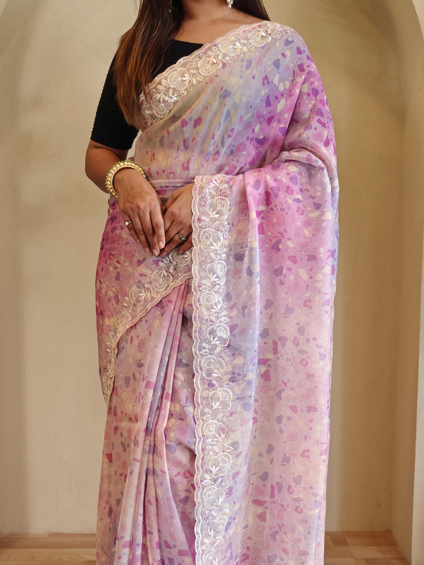 Casual Wear Light Pink Color Digital Print Organza Saree