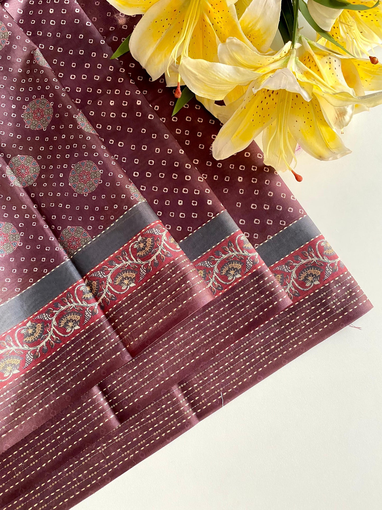 Delightful Bandhani Print With Work Brown Color Saree