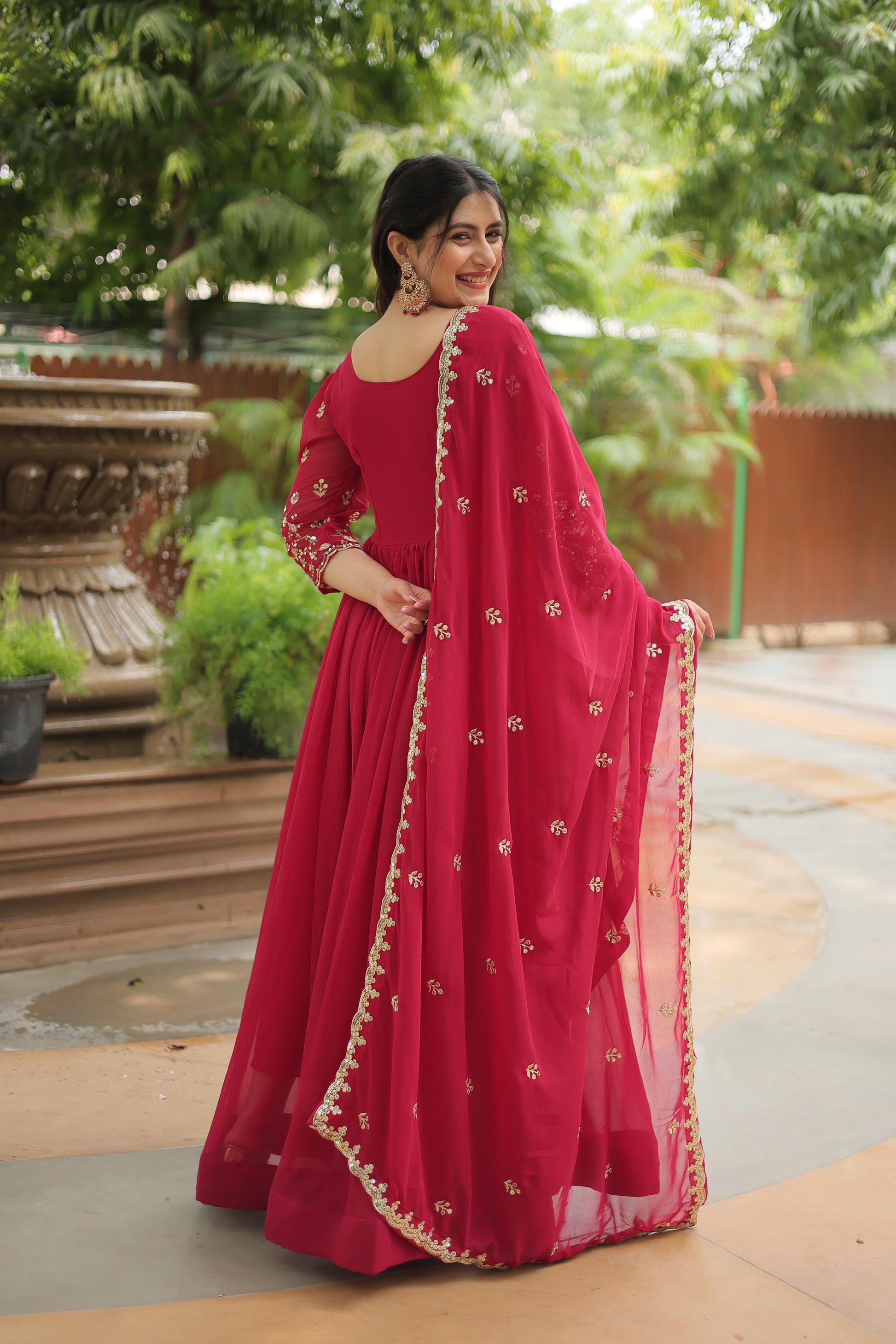 Graceful Embroidery Sequence Work Pink Color Gown