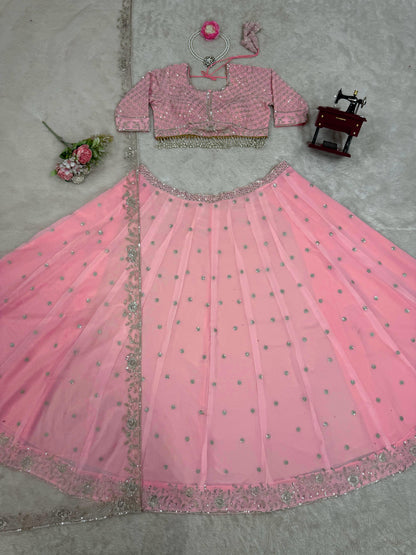 Wedding Wear Sequence Work Pink Color Lehenga Choli
