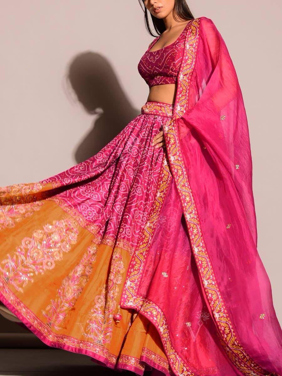 Wonderful Tapeta Silk Pink & Orange Color Lehenga Choli