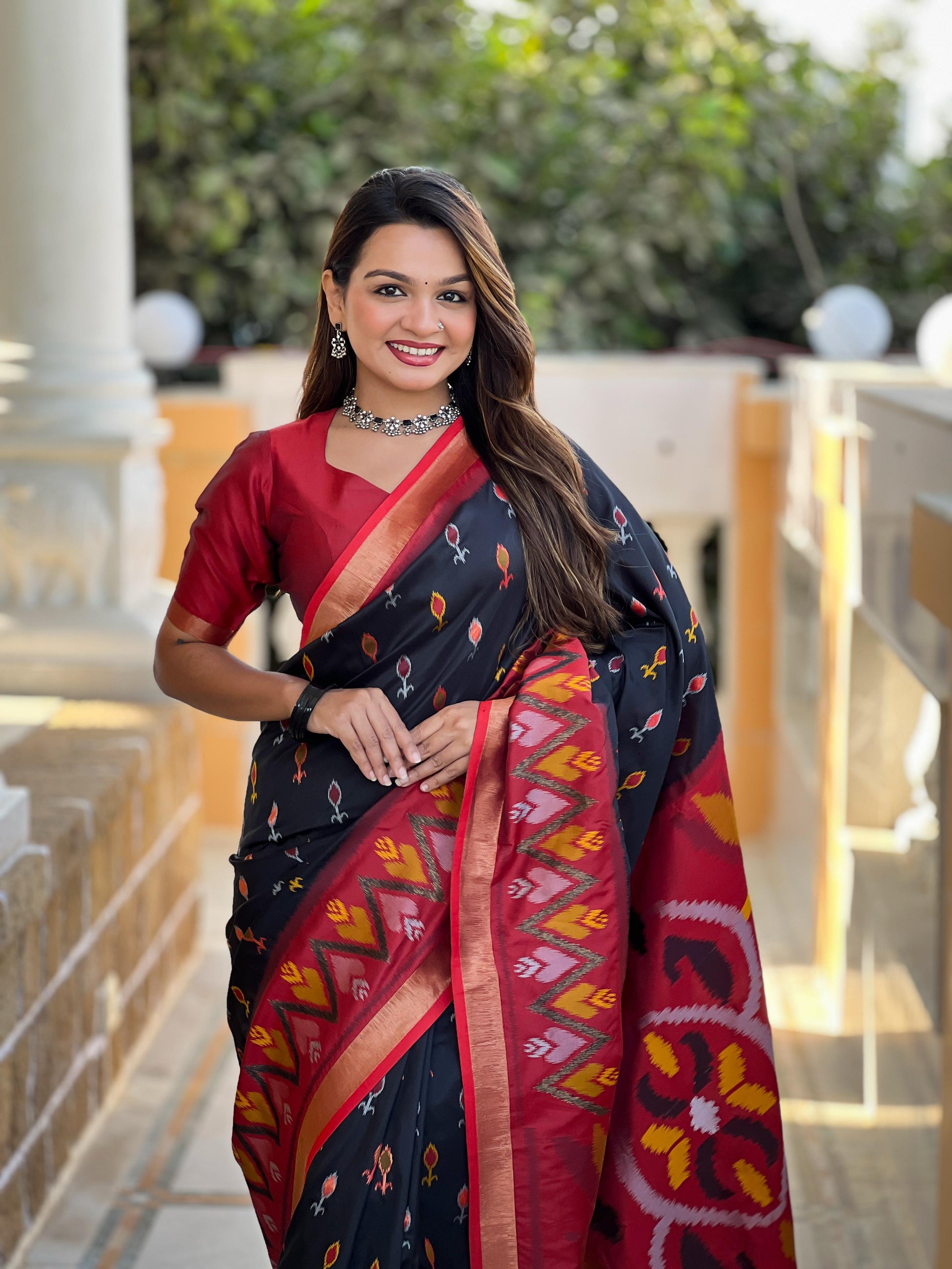 Black Color Patola Weaving Border Silk Saree