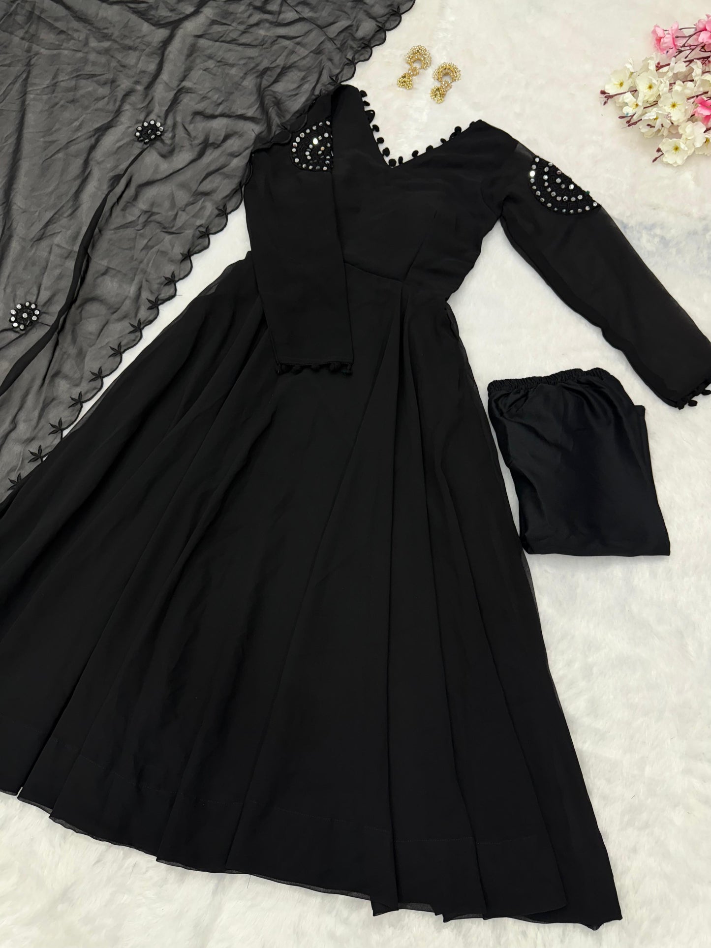 Unique Black Color Embroidery Work Anarkali Gown