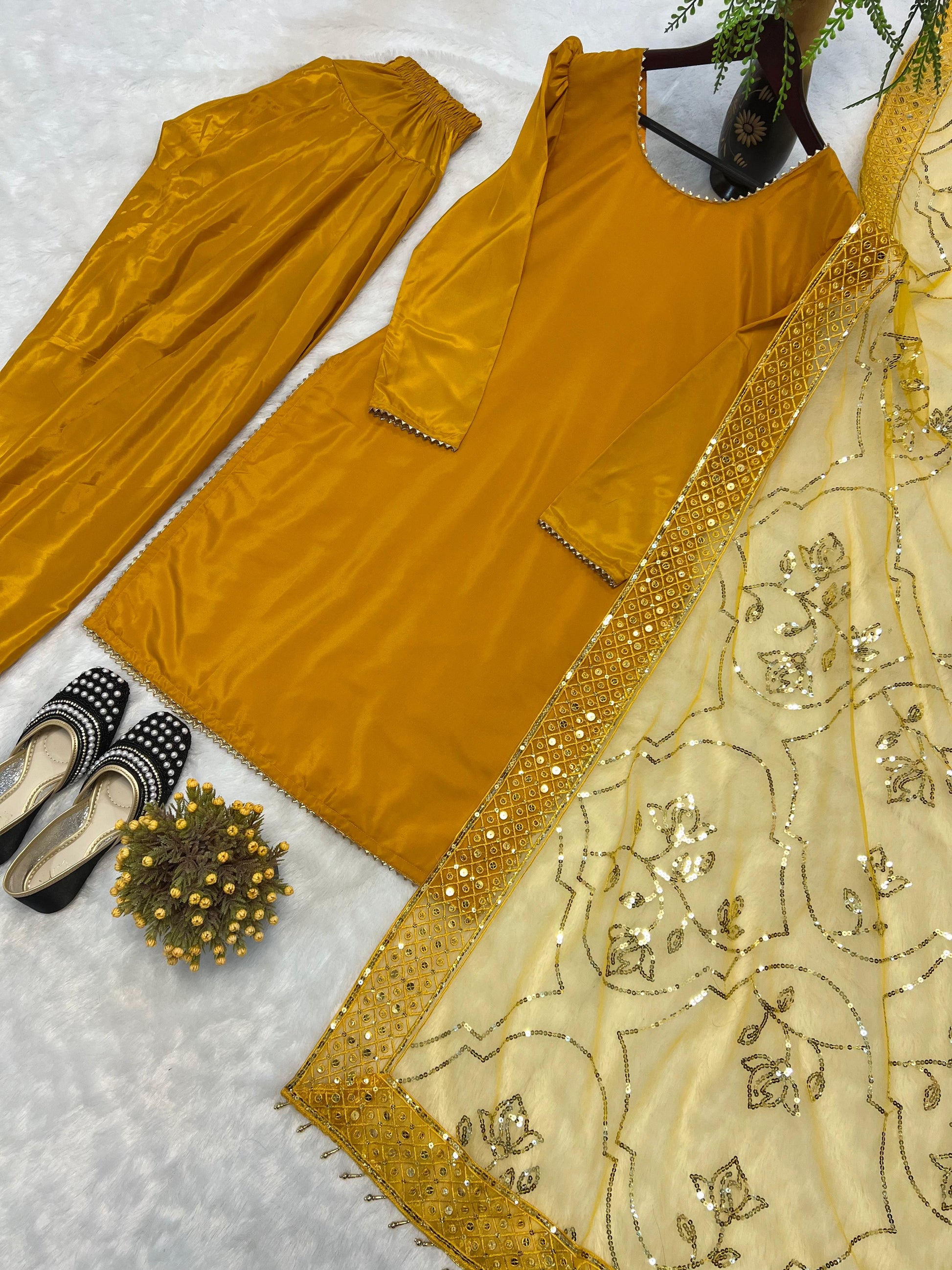 Gorgeous Mustard Color Farshi Salwar Suit