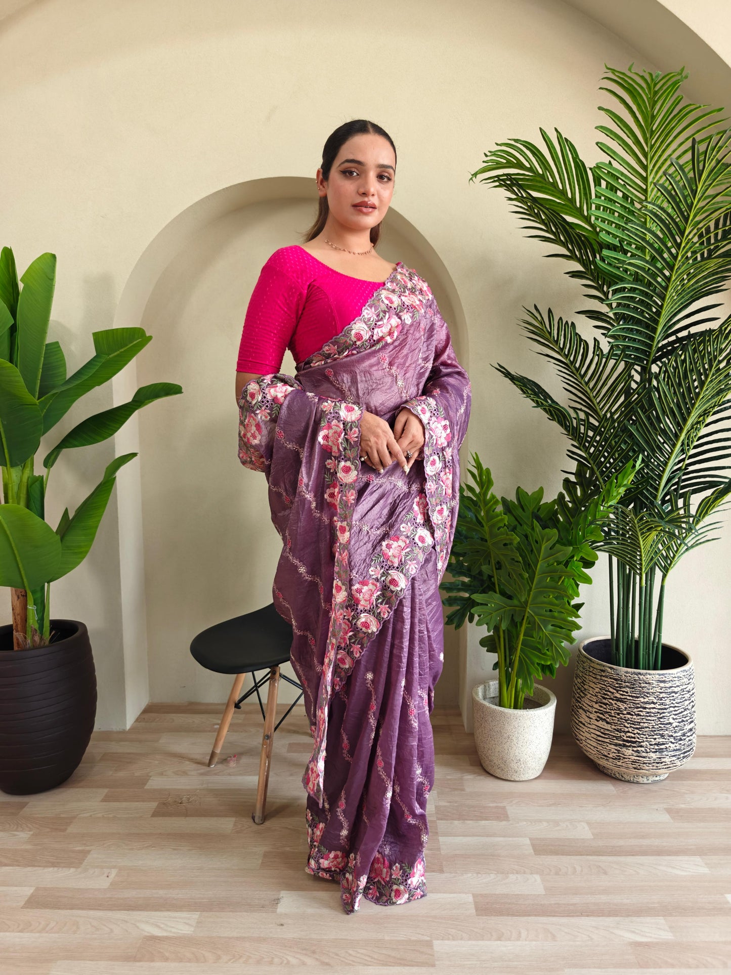Delightful Crush Silk Purple Color Saree