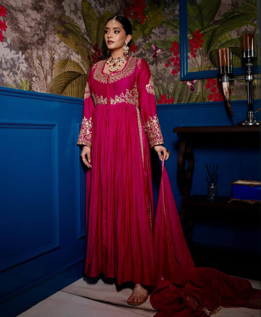 Roman Silk Sequence Work Pink Color Gown With Dupatta