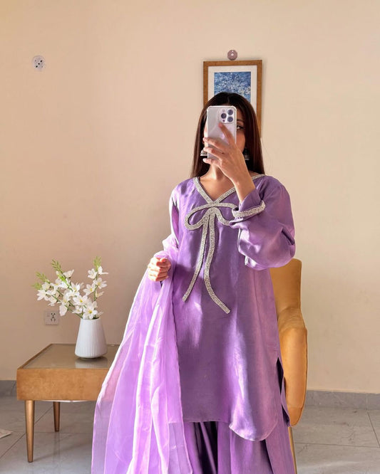 Marvelous Beads Work Lavender Color Salwar Suit