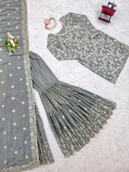 Grey Color Full Work Fabulous Sharara Suit