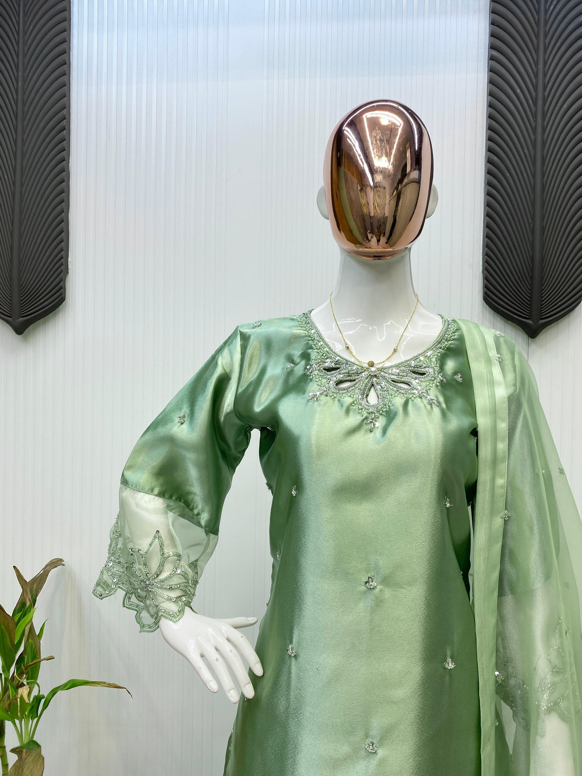 Fantastic Organza Green Color Salwar Suit