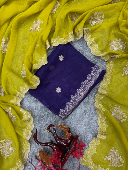 Precious Soft Crunchy Lemon Green Color Saree