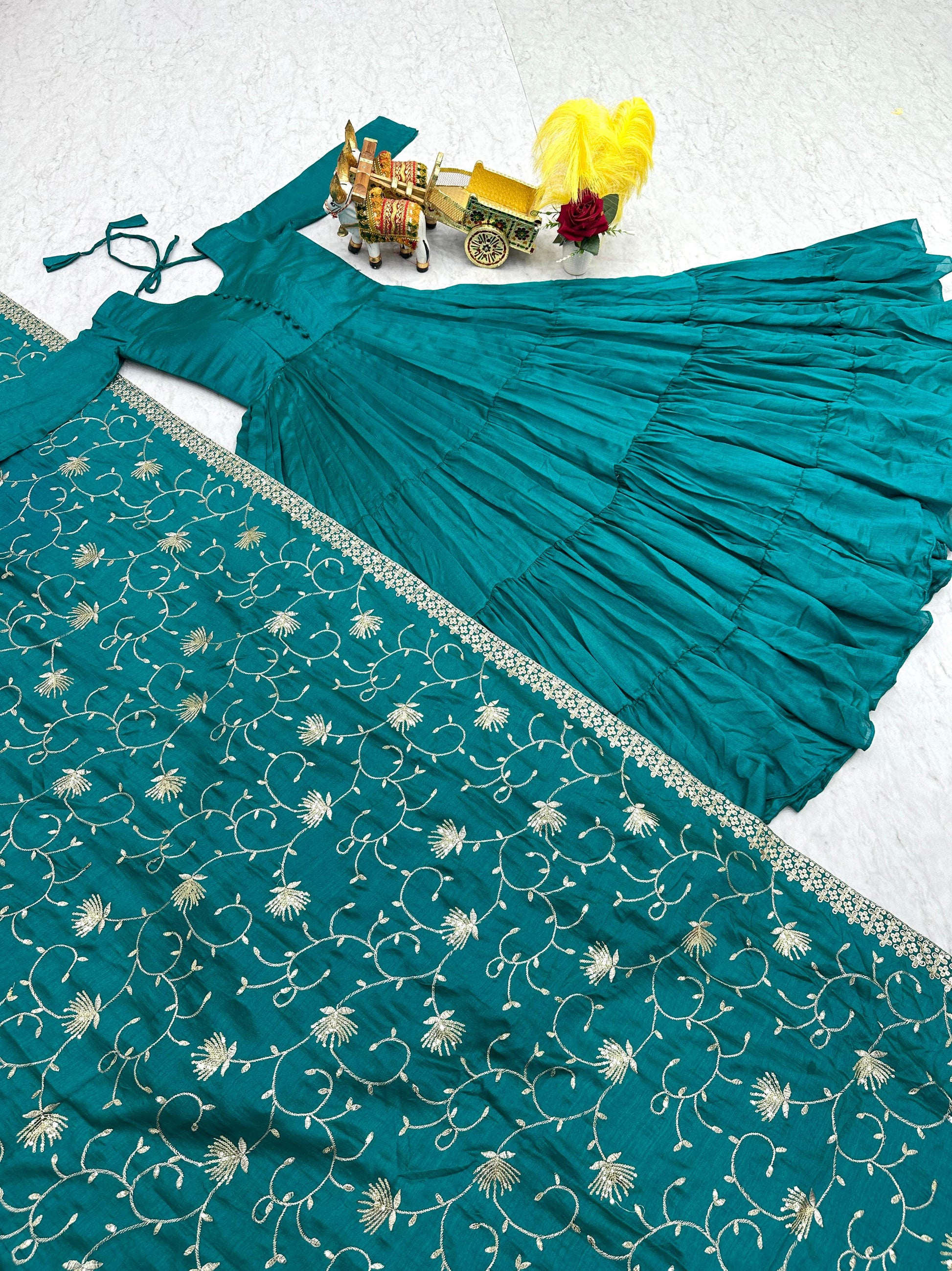 Traditional Wear Vichitra Silk Sky Blue Color Gown