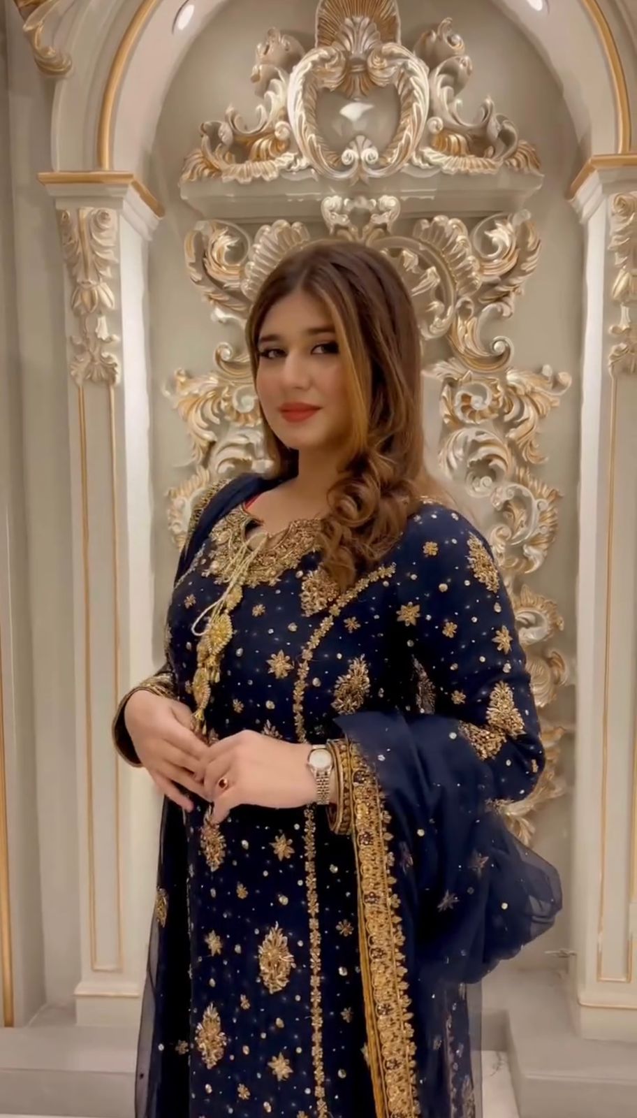 Good Looking Embroidery Work Navy Blue Color Palazzo Suit