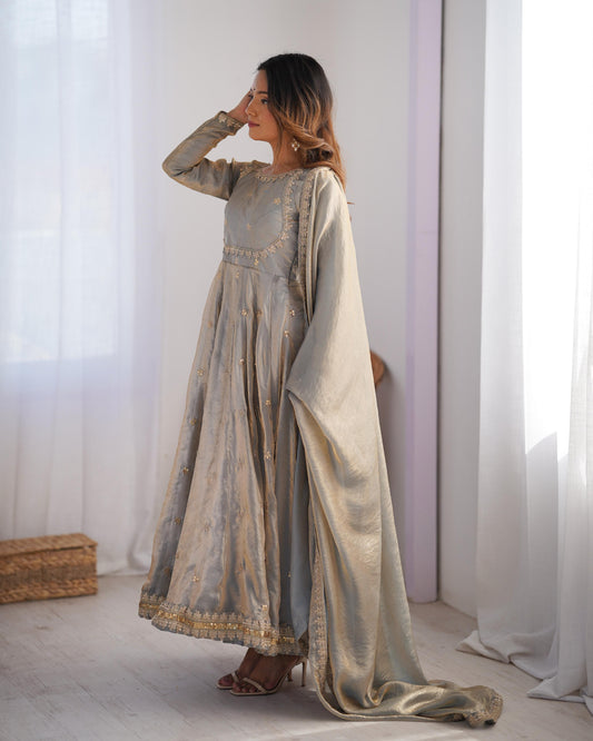 Fancy Sequence Work Grey Color Silk Gown