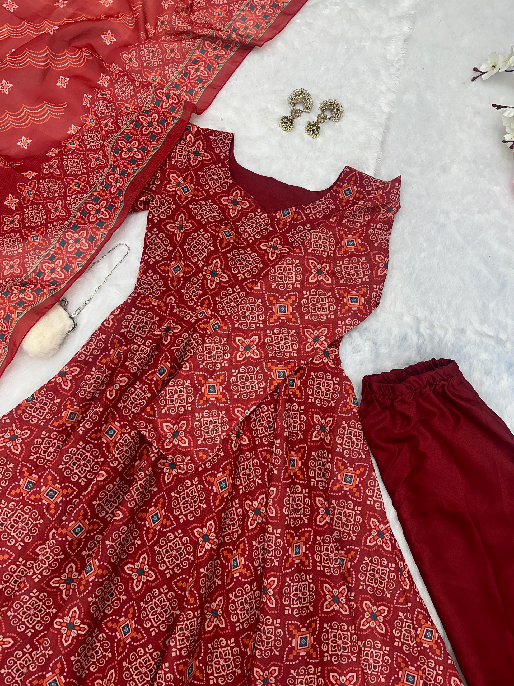 Stylish Soft Cotton Red Color Gown