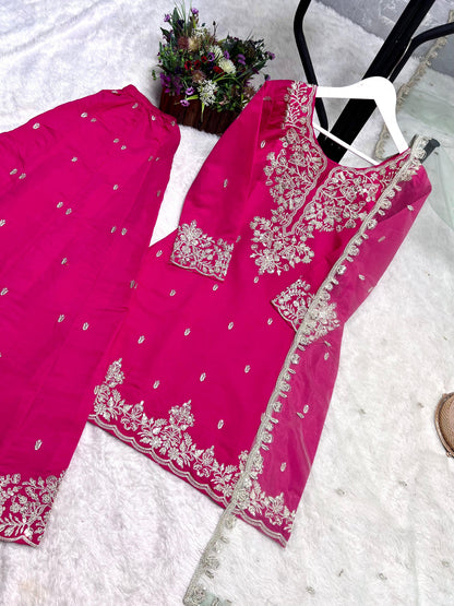 Ravishing Pink Silk with Sequence Work Palazzo Suit