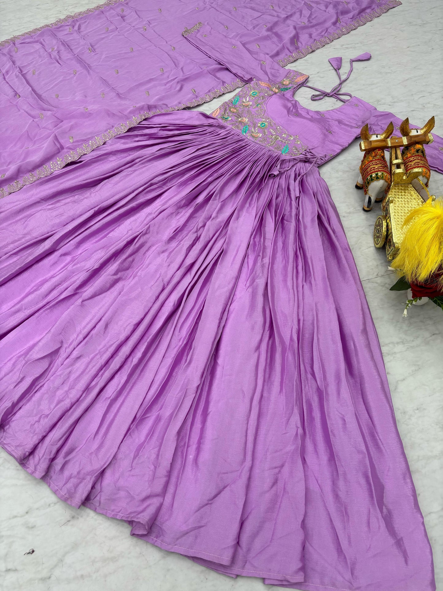 Shining Chinon Silk Purple Color Gown