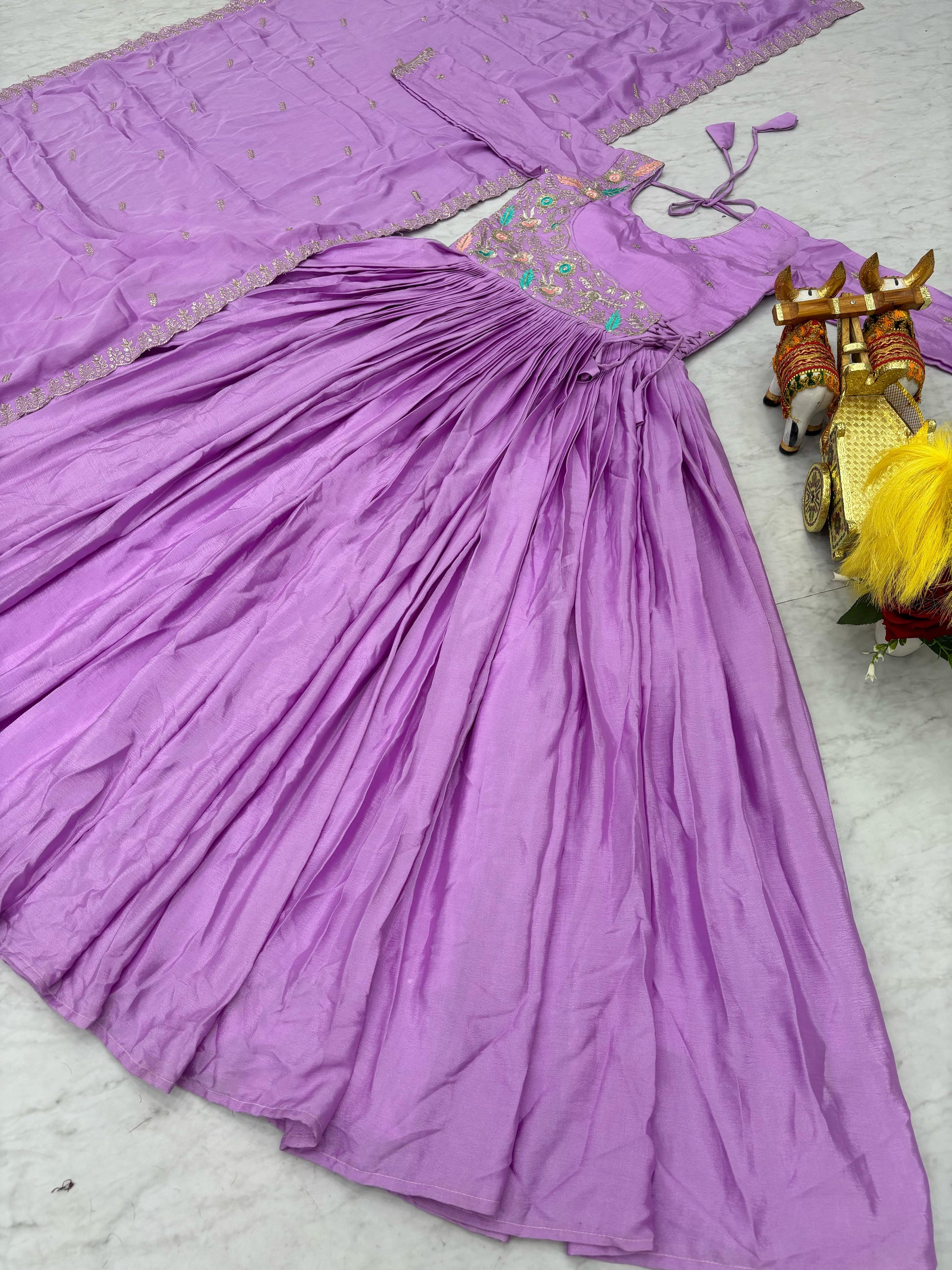 Shining Chinon Silk Purple Color Gown