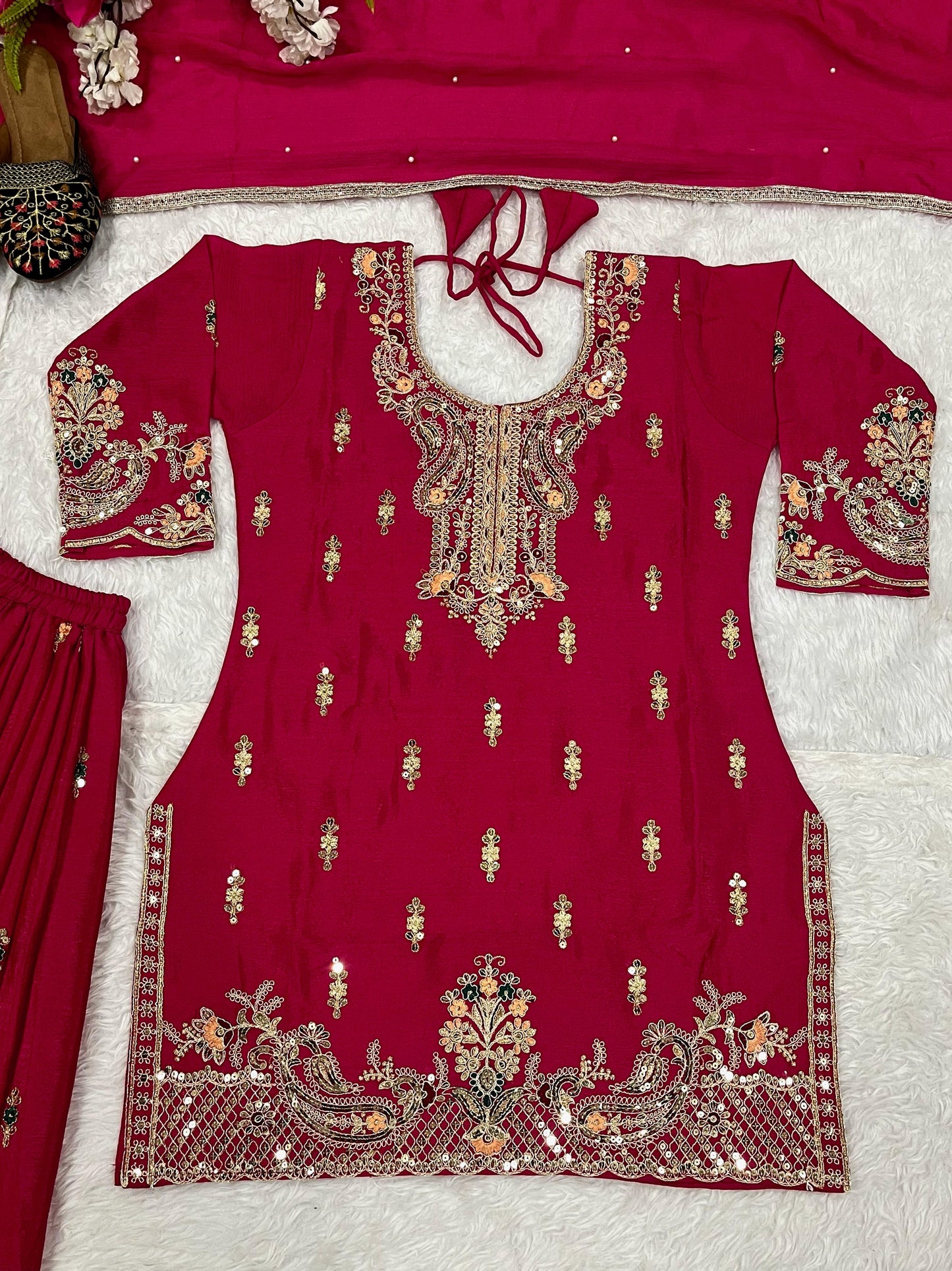 Designer Heavy Work Pink Color Sharara Suit