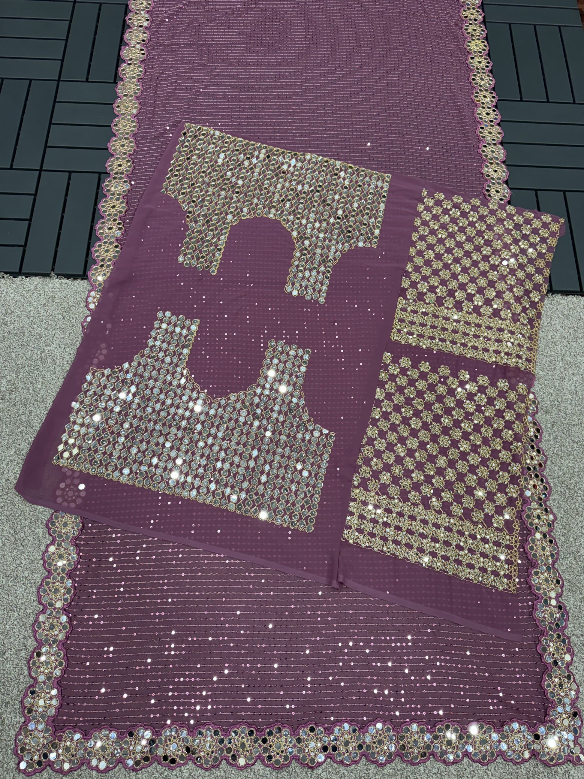 Stylish Georgette Original Mirror Onion Color Saree