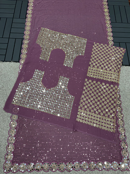 Stylish Georgette Original Mirror Onion Color Saree