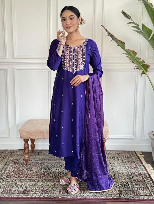 Wonderful Heavy Reyon Blue Color Salwar Suit
