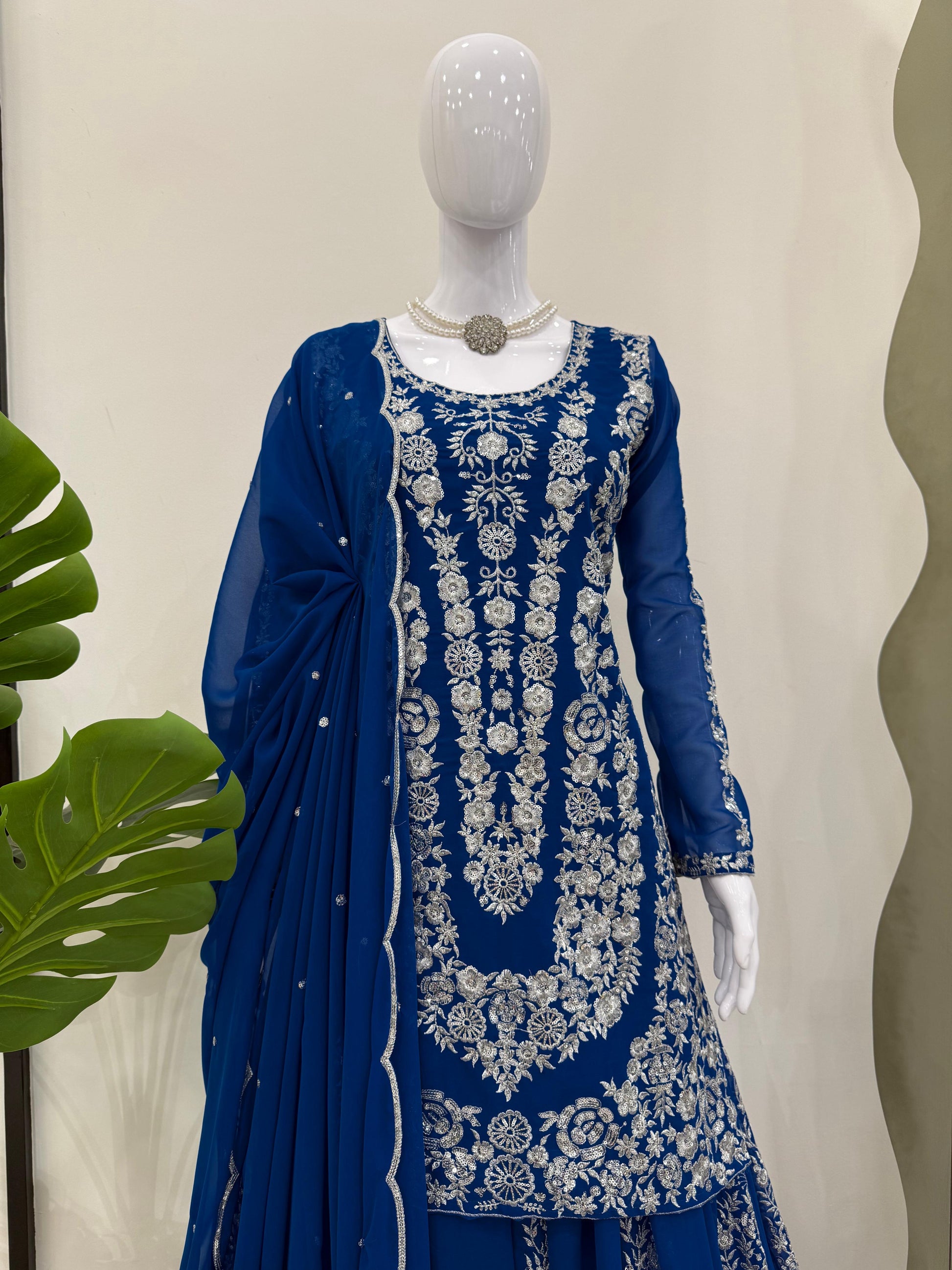 Awesome Gorgette Blue Color Sharara Suit