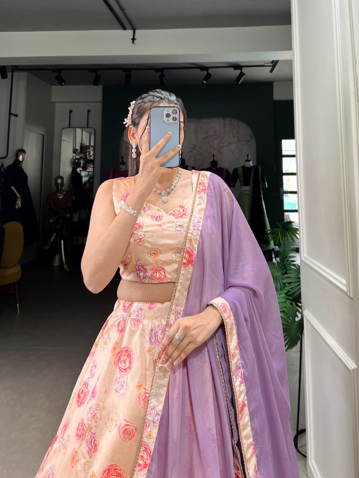 Fantastic Floral Printed Peach Color Gown