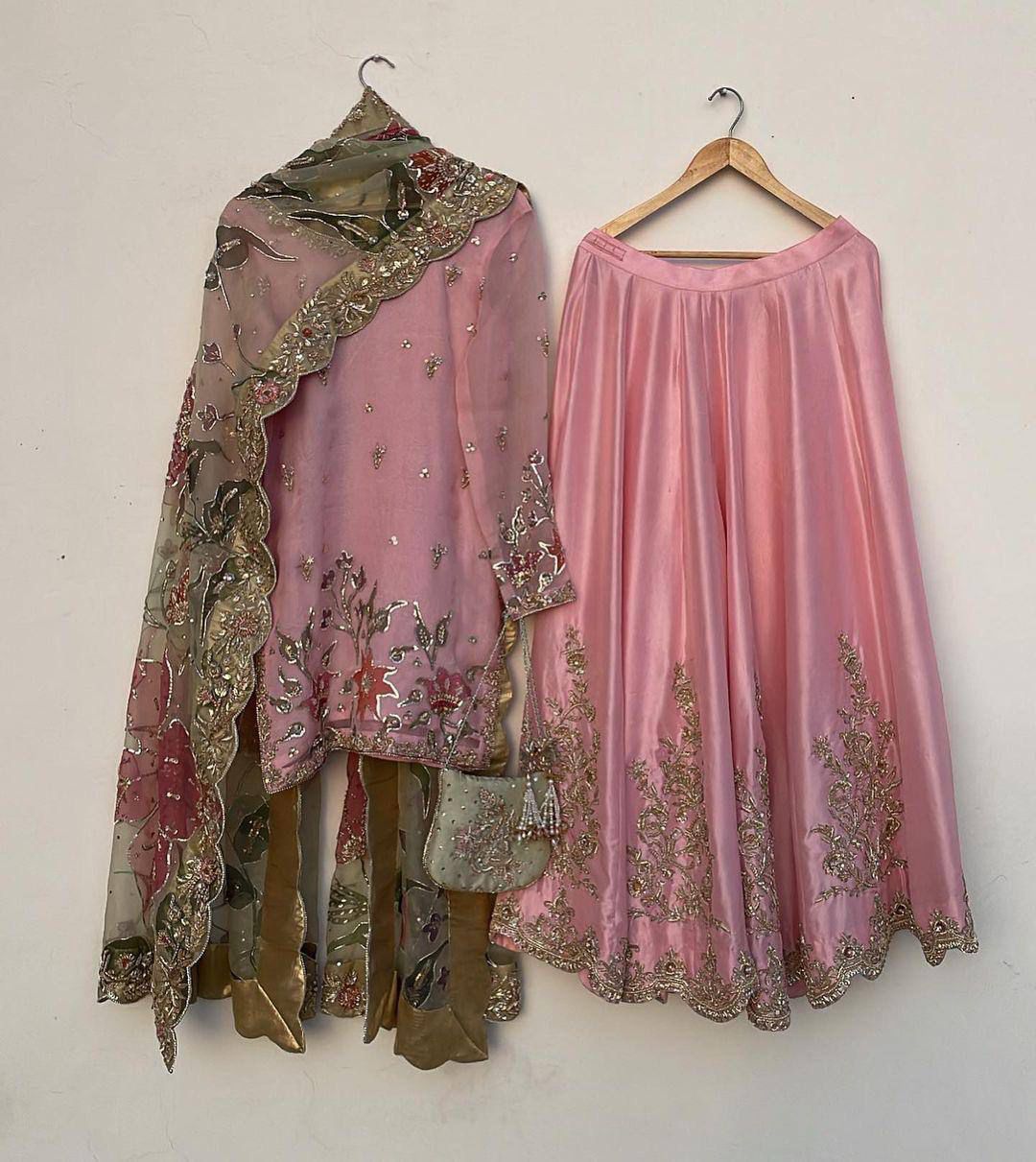 Designer Sequence Work Pink Color Sharara Suit