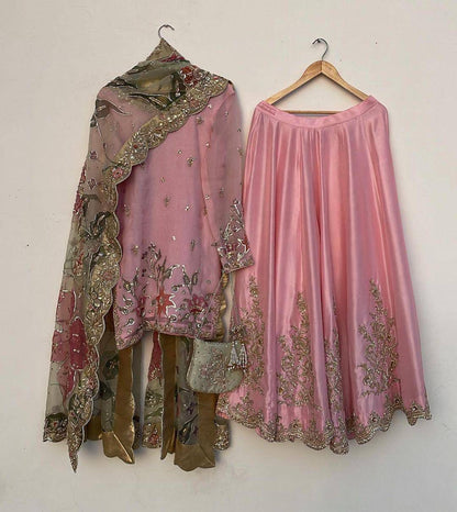 Designer Sequence Work Pink Color Sharara Suit