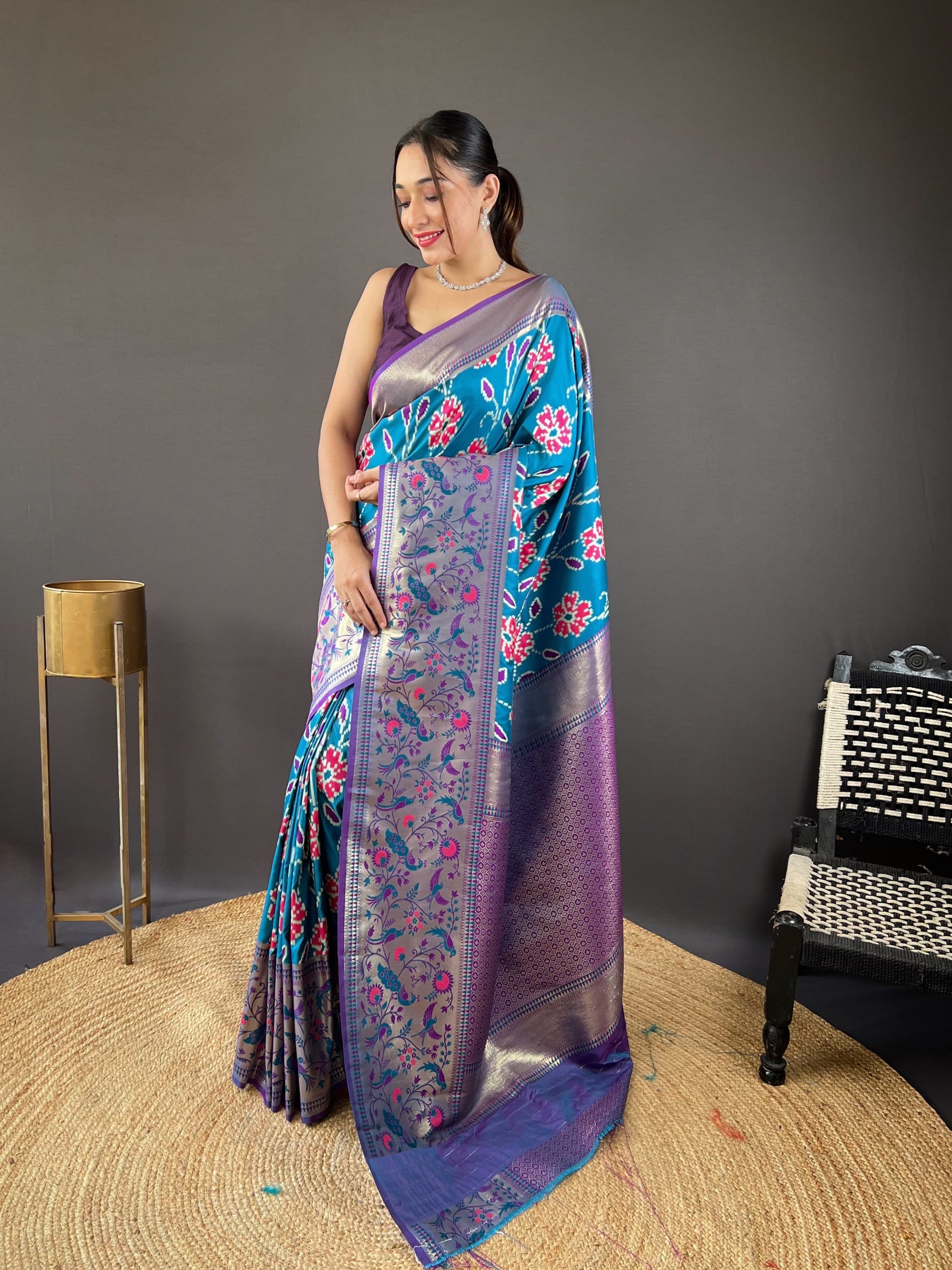 Adorable Silk Patola Weaving Sky Blue Color Saree