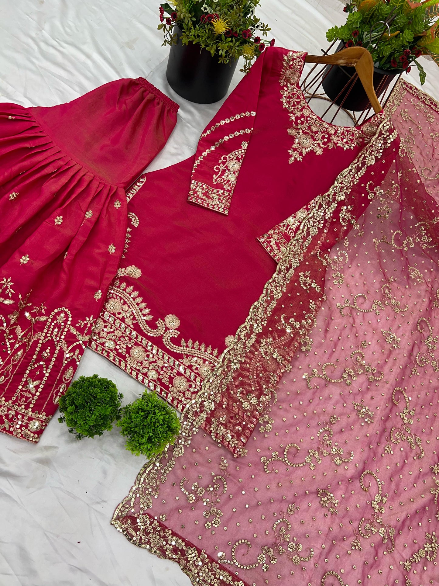 Attractive Simmer Silk Pink Color Sharara Suit
