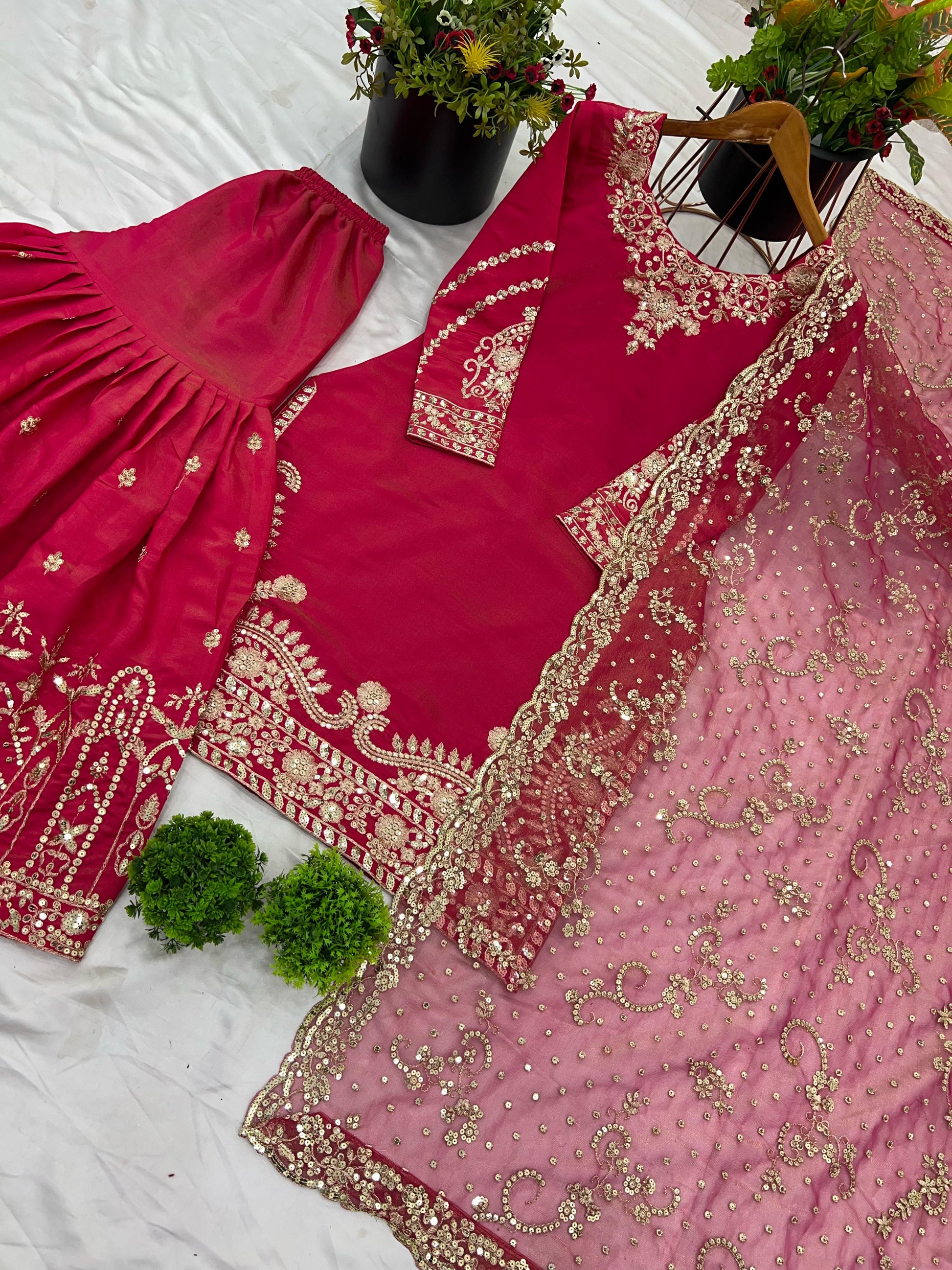 Attractive Simmer Silk Pink Color Sharara Suit