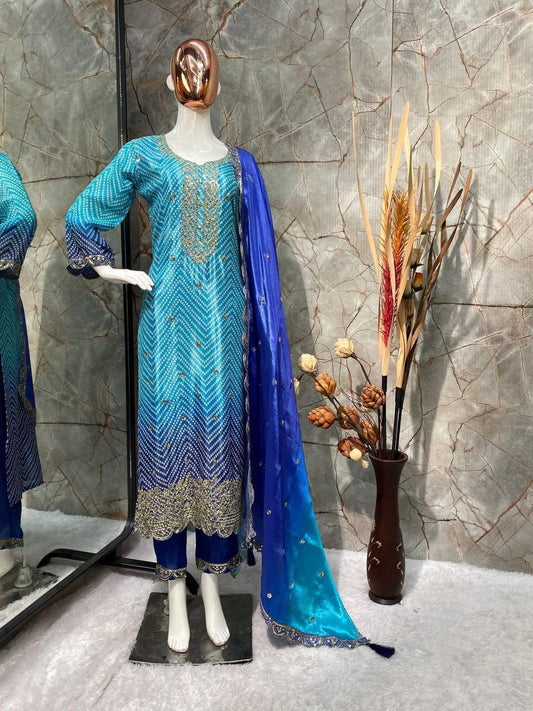 Shilpa Shetty Bollywood  Sky Blue With Navy Blue Color Salwar Suit