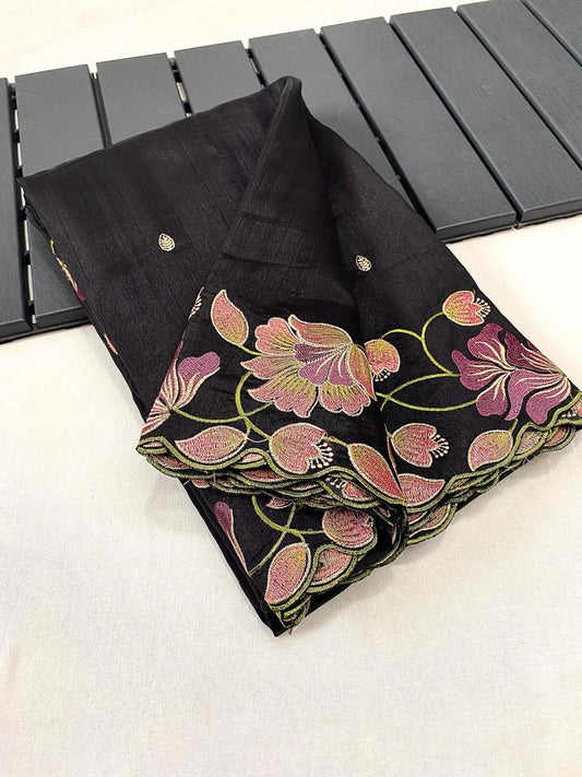 Ravishing Tussar Silk Black Color Saree