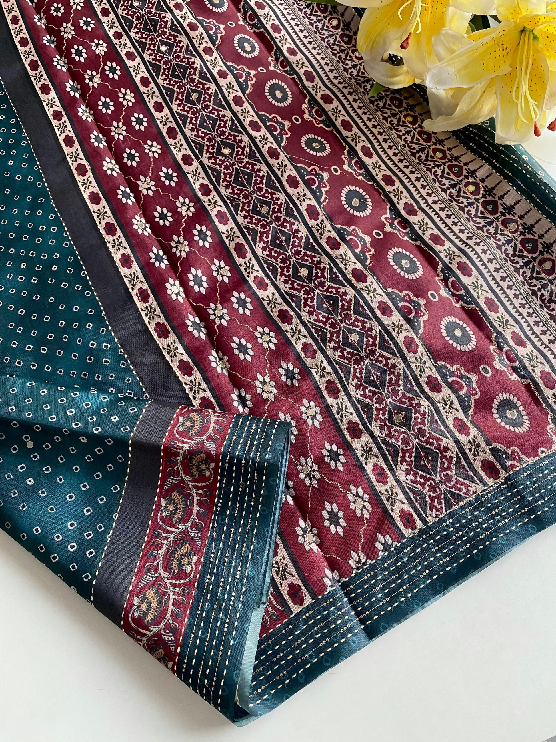 Delightful Bandhani Print With Work Blue Color Saree