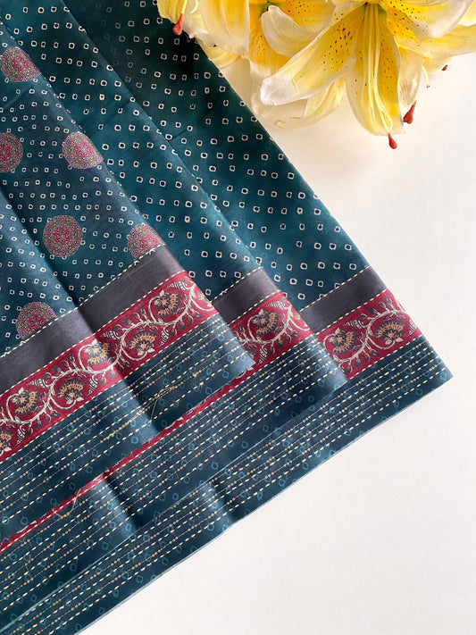 Delightful Bandhani Print With Work Blue Color Saree
