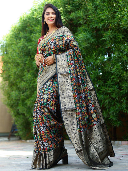 Fashionable Black Color All Over Zari Patola Weaving Saree