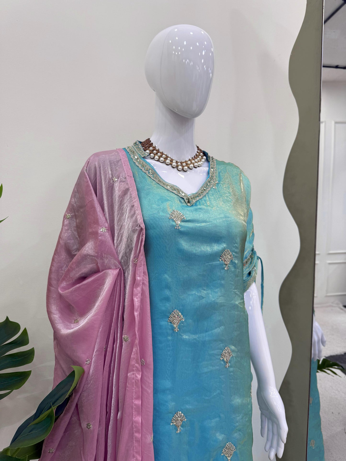Alluring Fendy Silk Sky Color Salwar Suit